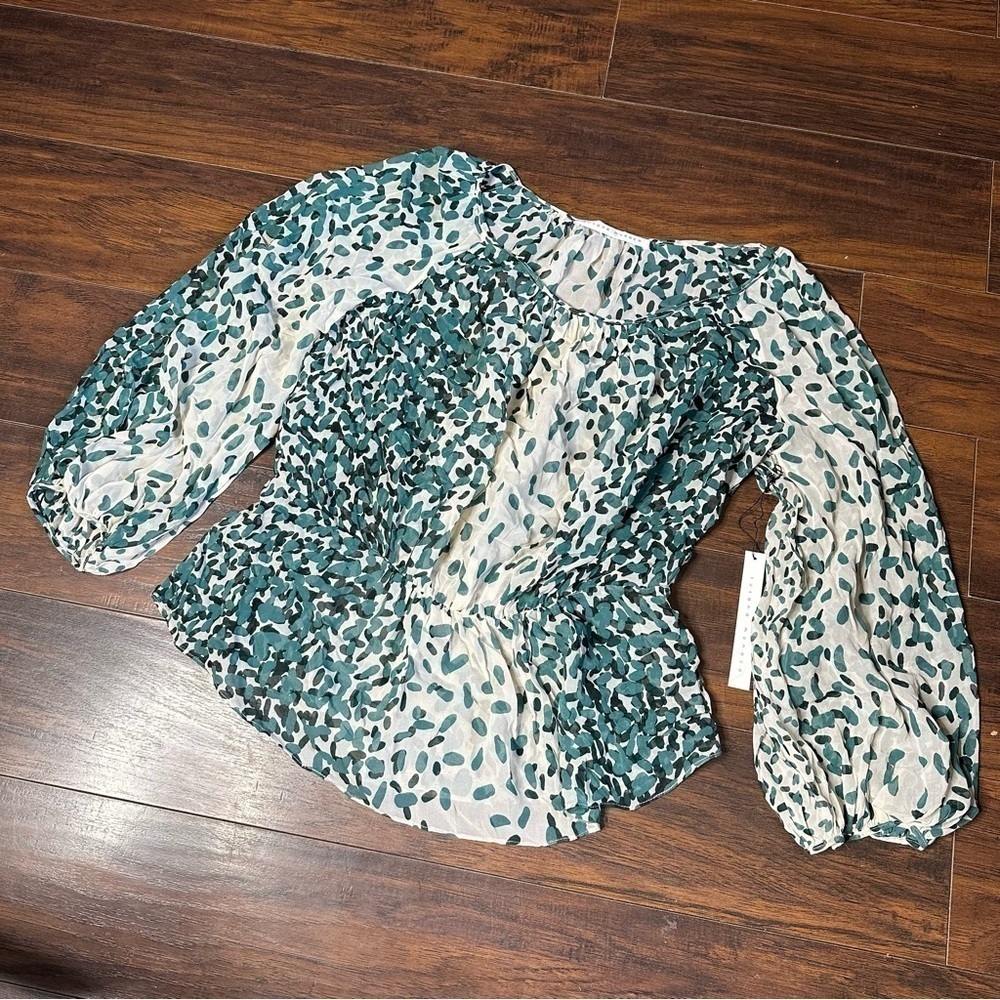 Susana Monaco Green Leopard Print Peasant Blouse Top